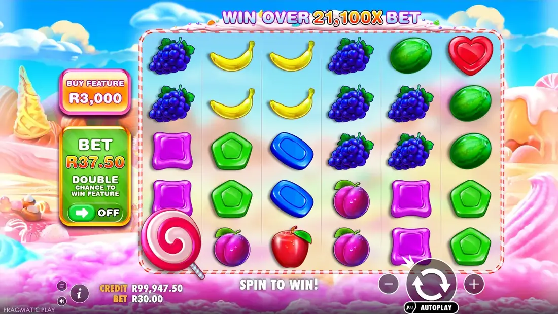 Symbols landing on a spin of Sweet Bonanza